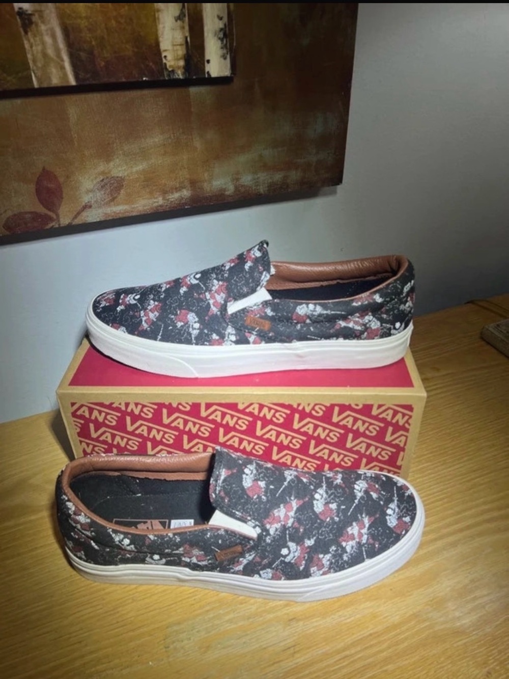 Vans Slip-On Loafers in Black, White & Pink Floral mens